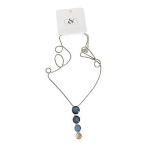 Christopher & Banks Long Ombré Drop Blue Silver Necklace NWT